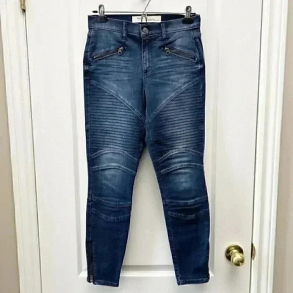 GAP True Skinny Jeans Ankle Zip Cropped Moto Mid Rise Dark Blue Denim Size 26 - Picture 3 of 16